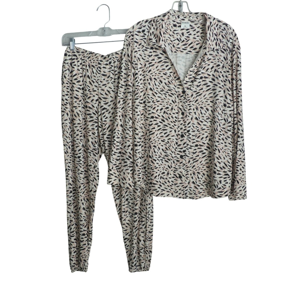 Soma Cool Nights Pajama Set XL Top Jogger Bottoms M Wild Hush Animal Print NEW